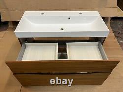 Crosswater Glide II Vanity Unit American Walnut + Mineral Basin 100cm 2 holes