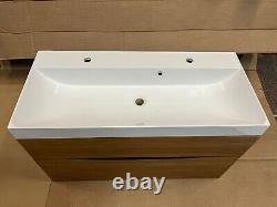 Crosswater Glide II Vanity Unit American Walnut + Mineral Basin 100cm 2 holes