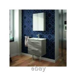 Croydex Chinnock Bathroom Vanity Unit Grey Oak 2 Drawer & Ceramic Sink Basin 600