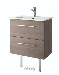 Croydex Wooden Grey Oak Drawer & Ceramic Sink Basin Vanity Unit Bathroom Storage