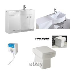 D Shape 1100mm White Gloss Bathroom Vanity Unit WC Unit Toilet Choice
