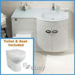 D Shape Bathroom Vanity Unit Basin Sink Bathroom WC Unit BTW Toilet White Glass