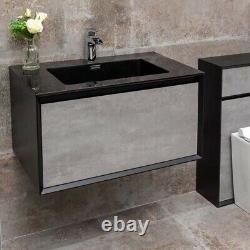 Dali Black/Concrete Bathroom Wall Hung Vanity Unit Black Resin Basin 75cm