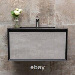 Dali Black/Concrete Bathroom Wall Hung Vanity Unit Black Resin Basin 75cm