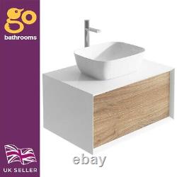 Dali Wall Mounted Bathroom Storage Vanity Unit White & Oak Effect 800mm