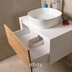 Dali Wall Mounted Bathroom Storage Vanity Unit White & Oak Effect 800mm