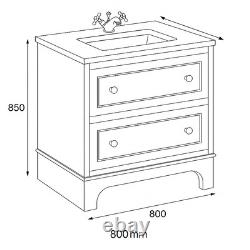 Dark Grey Bathroom Vanity Unit with White Quartz Worktop 2 Drawer Storage 800mm