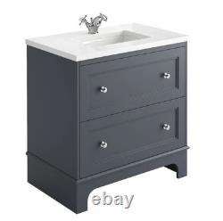 Dark Grey Bathroom Vanity Unit with White Quartz Worktop 2 Drawer Storage 800mm
