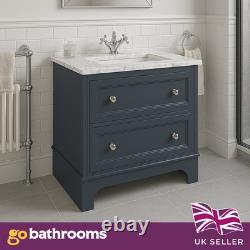 Dark Grey Vanity Unit Classic 800mm Unit & Marble Top 2 Drawer Bathroom Storage