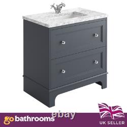 Dark Grey Vanity Unit Classic 800mm Unit & Marble Top 2 Drawer Bathroom Storage