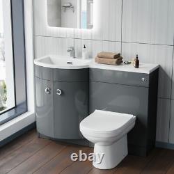 Debra 1100 mm P-Shape Grey LH Basin Vanity Unit + Toilet Pan Bathroom Furniture
