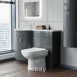 Debra 1100 mm P-Shape Grey LH Basin Vanity Unit + Toilet Pan Bathroom Furniture