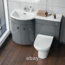 Debra 1100 mm P-Shape Grey LH Basin Vanity Unit + Toilet Pan Bathroom Furniture