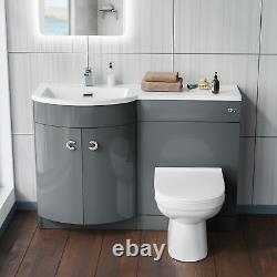 Debra 1100 mm P-Shape Grey LH Basin Vanity Unit + Toilet Pan Bathroom Furniture