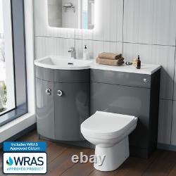 Debra 1100 mm P-Shape Grey LH Basin Vanity Unit + Toilet Pan Bathroom Furniture