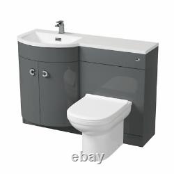 Debra 1100 mm P-Shape Grey LH Basin Vanity Unit + Toilet Pan Bathroom Furniture