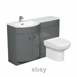 Debra 1100 mm P-Shape Grey LH Basin Vanity Unit + Toilet Pan Bathroom Furniture