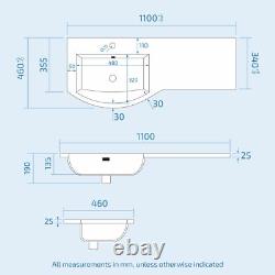 Debra 1100 mm P-Shape Grey LH Basin Vanity Unit + Toilet Pan Bathroom Furniture