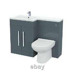Debra Bathroom Grey L-Shape LH Basin Vanity Unit BTW WC Toilet 1100mm