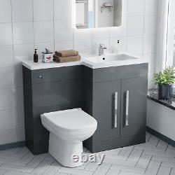 Debra Bathroom Grey L-Shape RH Basin Vanity Unit BTW WC Toilet 1100mm