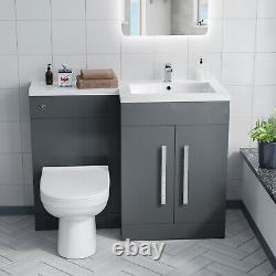 Debra Bathroom Grey L-Shape RH Basin Vanity Unit BTW WC Toilet 1100mm