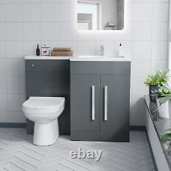 Debra Bathroom Grey L-Shape RH Basin Vanity Unit BTW WC Toilet 1100mm