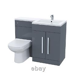 Debra Bathroom Grey L-Shape RH Basin Vanity Unit BTW WC Toilet 1100mm