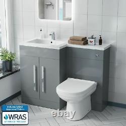 Debra Bathroom Light Grey L-Shape LH Basin Vanity Unit BTW WC Toilet 1100mm