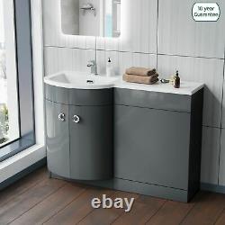 Dene Bathroom Basin Sink Grey Vanity WC Unit Furniture Cabinet LH 1100mm