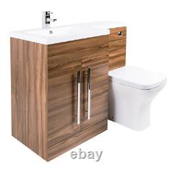 Designer LH Walnut Combi Bathroom Vanity Unit with Basin + Back To Wall Toilet