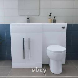 Designer LH White Combi Bathroom Vanity Unit with Basin + Back To Wall Toilet