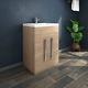 Designer Light Oak 600mm Bathroom Furniture Vanity Unit Basin Sink Freestanding