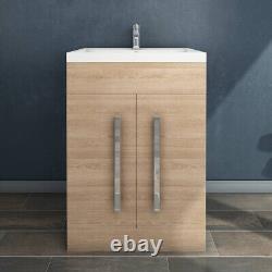 Designer Light Oak 600mm Bathroom Furniture Vanity Unit Basin Sink Freestanding
