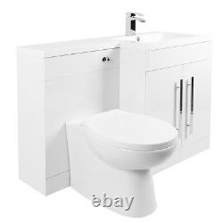 Designer RH White Combi Bathroom Vanity Unit with Basin + Back To Wall Toilet