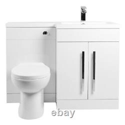 Designer RH White Combi Bathroom Vanity Unit with Basin + Back To Wall Toilet