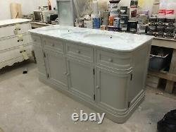 Designer Traditional Bathroom Double Sink Vanity Unit Marble Top Marble Top