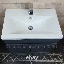 Devlyn 600mm Bathroom Vanity Basin unit 2 door Grey Gloss Cabinet Handleless