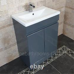 Devlyn 700mm Bathroom Vanity Basin unit 2 door Grey Gloss Cabinet Handleless