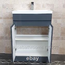 Devlyn 700mm Bathroom Vanity Basin unit 2 door Grey Gloss Cabinet Handleless
