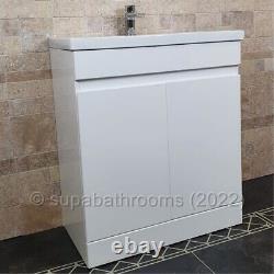 Devlyn 700mm Bathroom Vanity Basin unit 2 door White Gloss Cabinet Handleless