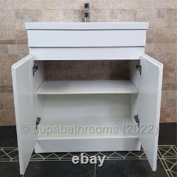Devlyn 700mm Bathroom Vanity Basin unit 2 door White Gloss Cabinet Handleless