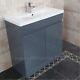 Devlyn 800mm Bathroom Vanity Basin Unit 2 Door Grey Gloss Cabinet Handleless