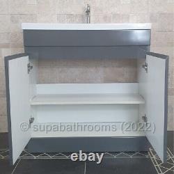 Devlyn 800mm Bathroom Vanity Basin unit 2 door Grey Gloss Cabinet Handleless