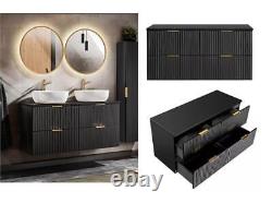 Double Bathroom Vanity Unit 1200 Countertop Ribbed Black Modern Wall Drawer Adel