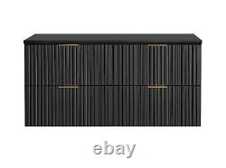 Double Bathroom Vanity Unit 1200 Countertop Ribbed Black Modern Wall Drawer Adel