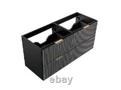 Double Bathroom Vanity Unit 1200 Countertop Ribbed Black Modern Wall Drawer Adel