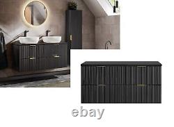 Double Bathroom Vanity Unit 1200 Countertop Ribbed Black Modern Wall Drawer Adel