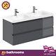 Double Grey Gloss Bathroom Sink Unit 1200 Gloss Wall Hung Vanity Unit 120x50cm
