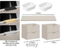 Double Vanity Unit Bathroom Wall Drawers Sit 2 On Sinks Countertop Beige Adel