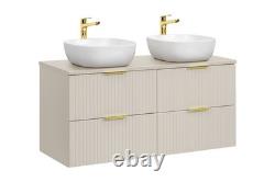 Double Vanity Unit Bathroom Wall Drawers Sit 2 On Sinks Countertop Beige Adel